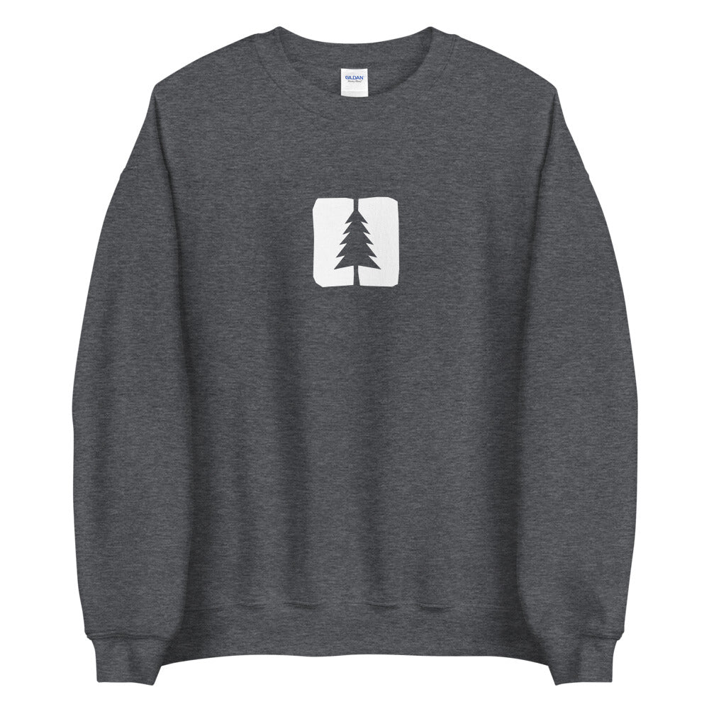 grey crewneck sweatshirt with the round pond getaway logo mark printed in white